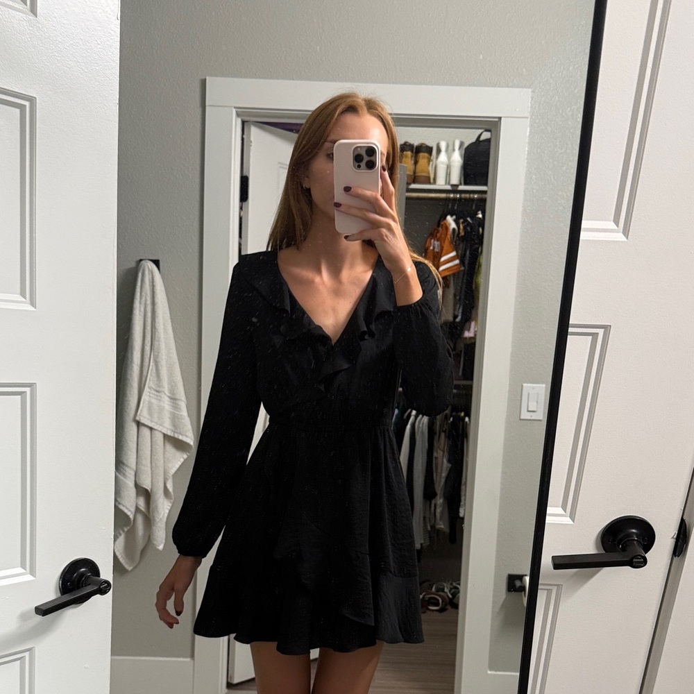 Express Black Ruffle Long Sleeve Dress